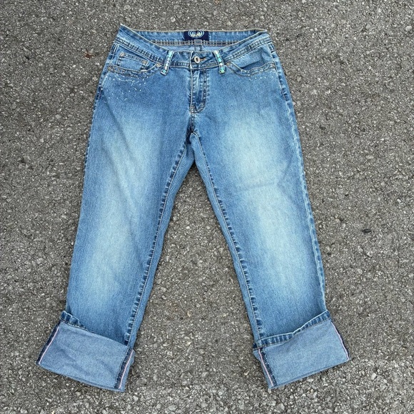 Angels Y2K Beaded Sequin Low Rise Capri Jeans Size 7 - Picture 1 of 5